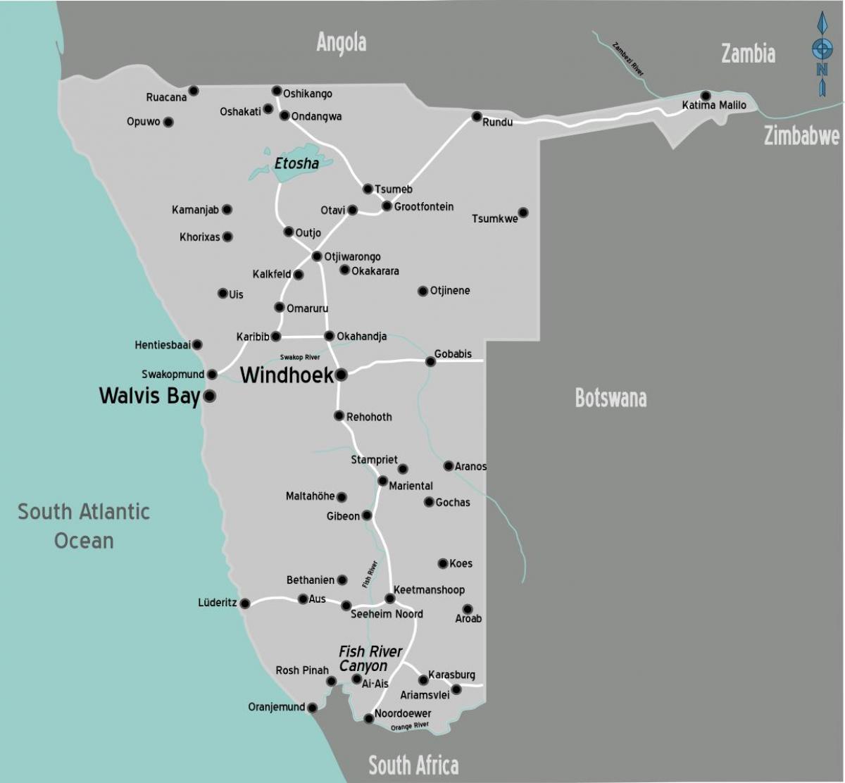 Carte des stations d'essence de la Namibie