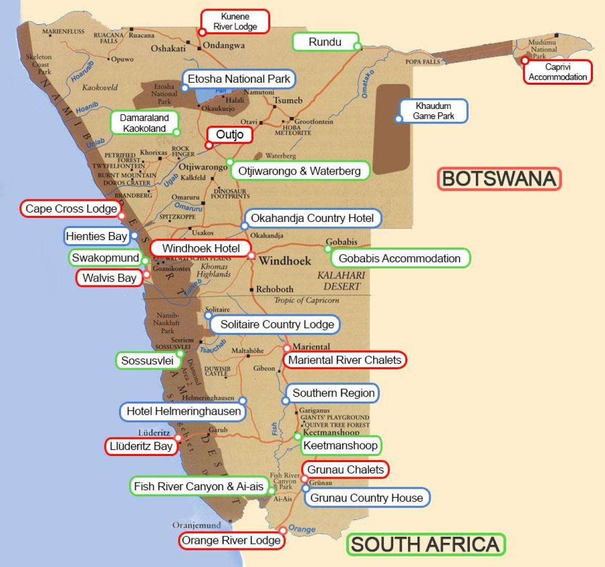 Carte de la Namibie loges