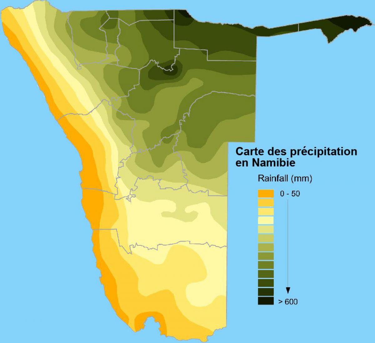 Carte de la Namibie précipitations