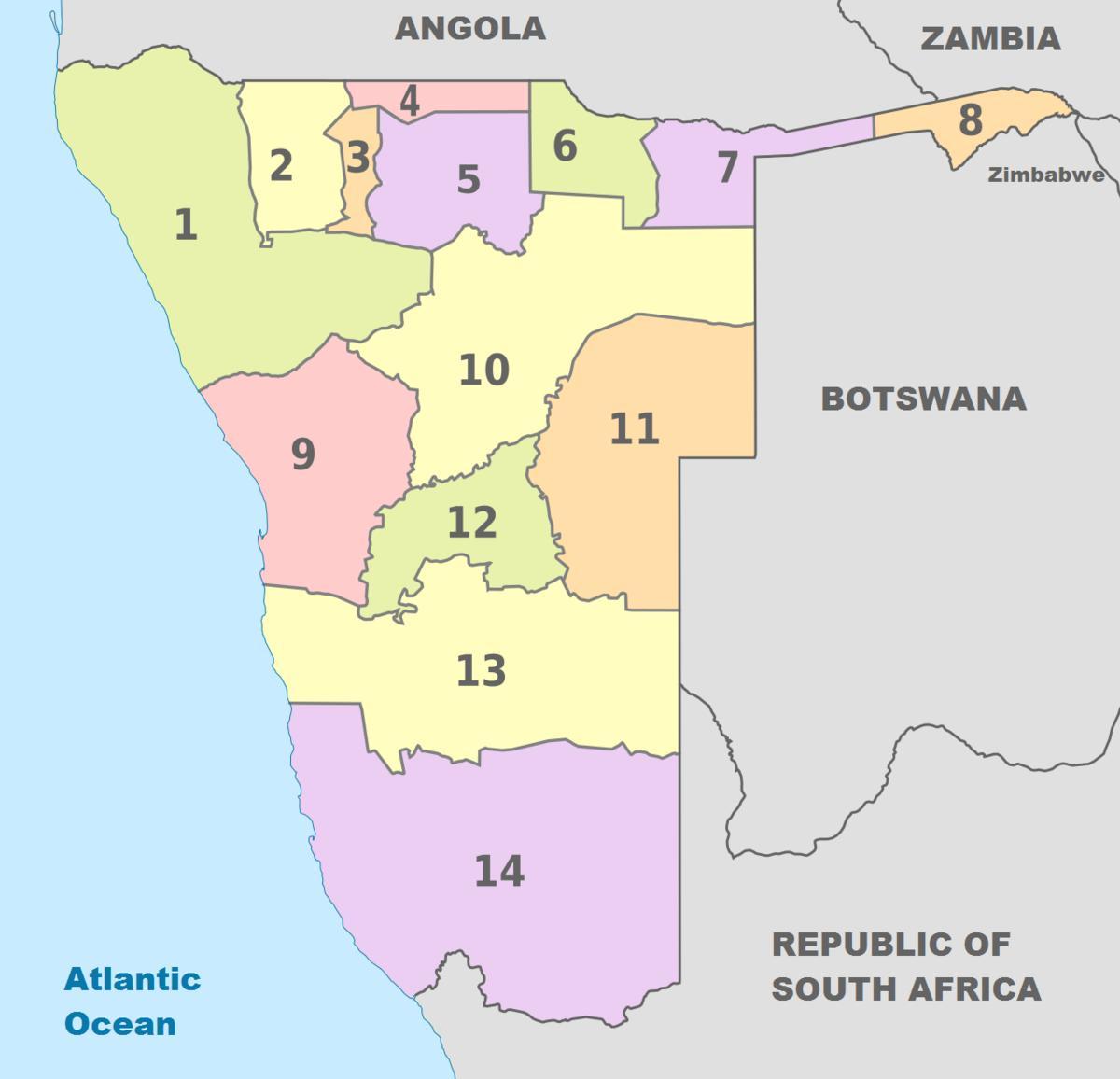 carte politique de la Namibie